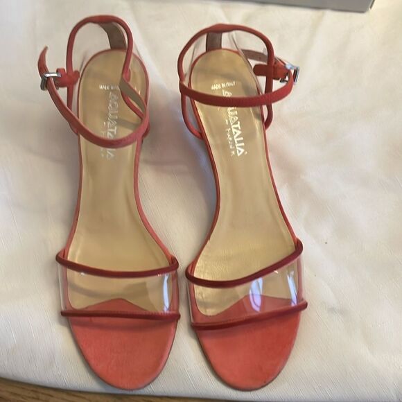 AQUATALIA CORAL SUEDE AND CLEAR WEDGE SANDALS. NEW. - Picture 2 of 6